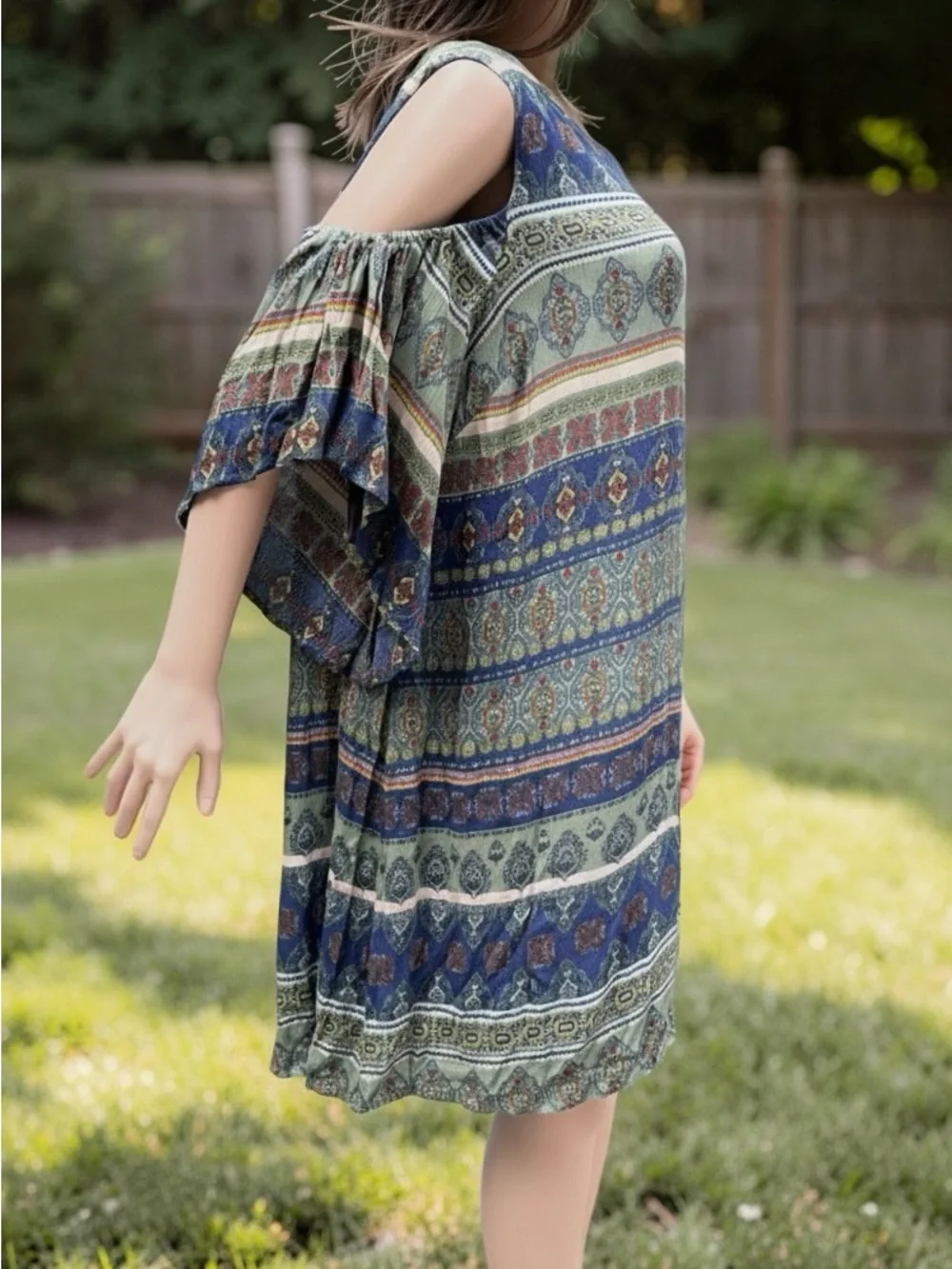 Luxology Cold Shoulder Boho Paisley Dress Size 16 Lined Rayon